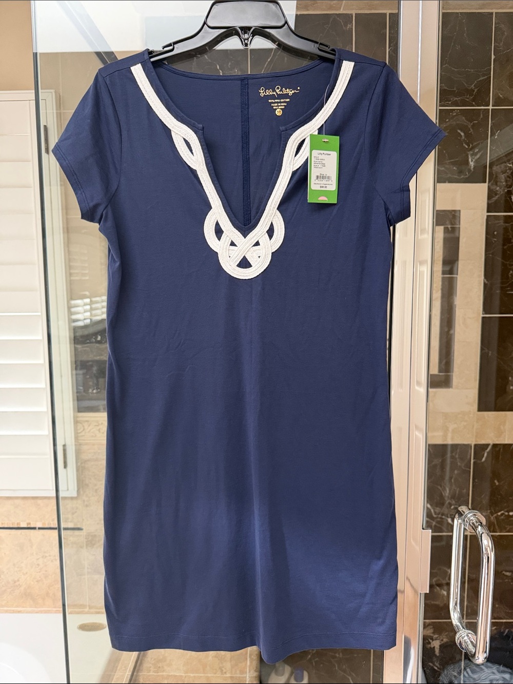 Lilly Pulitzer Navy Dress with White Rope V-Neck Trim